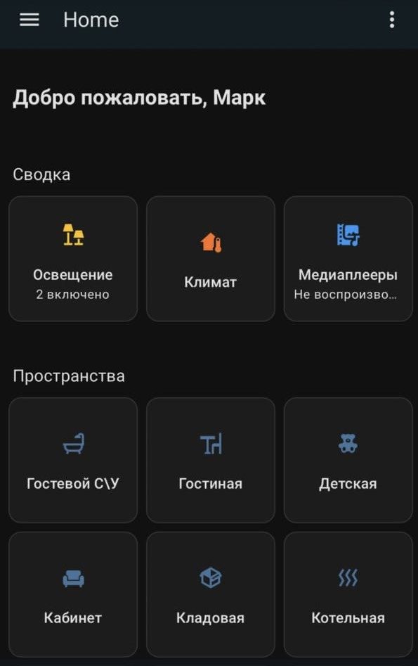 Пример интерфейса приложения (тёмная тема)
